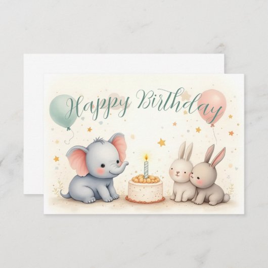 Cute Birthday Greeting with Animal Friends (正面/裏面)