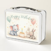 Cute Birthday Greeting with Animal Friends メタルランチボックス (裏面)
