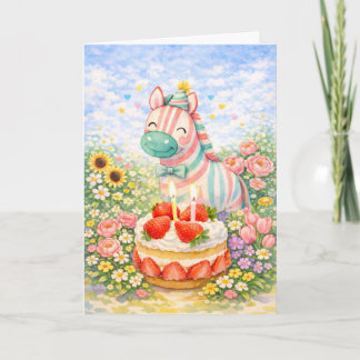 Cute Birthday Horse Card – Watercolor Animal  カード