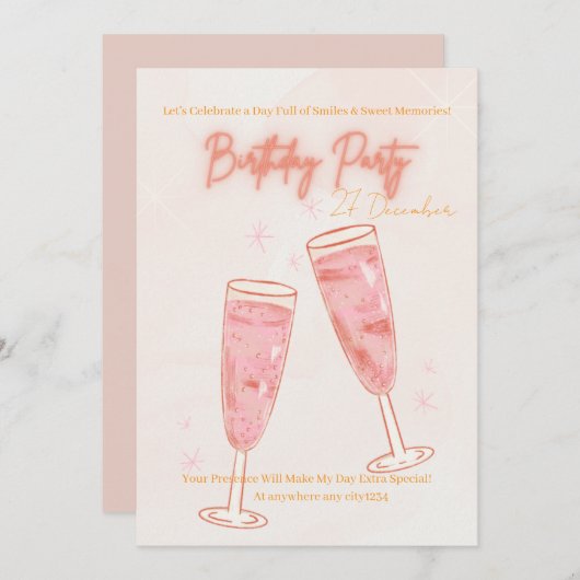 cute BIRTHDAY PARTY INVITE 招待状 (正面/裏面)