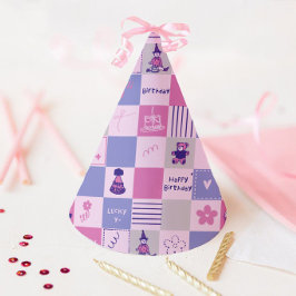 Cute Birthday Squares – Pink modern Pattern パーティーハット