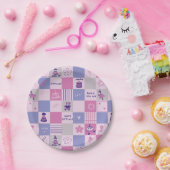 Cute Birthday Squares – Pink modern Pattern ペーパープレート (パーティー)