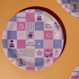 Cute Birthday Squares – Pink modern Pattern ペーパープレート