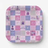 Cute Birthday Squares – Pink modern Pattern ペーパープレート (正面)