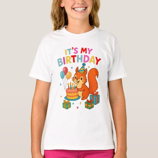 Cute Birthday Squirrel Celebration Party Design Tシャツ (正面)