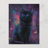 Cute Black and Purple Cat Fairy ポストカード (正面)