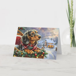 Cute Black and Tan Dachshund Christmas シーズンカード