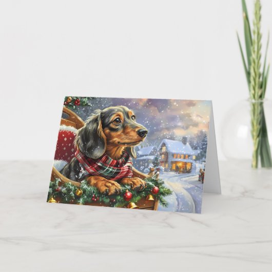 Cute Black and Tan Dachshund Christmas シーズンカード (正面)