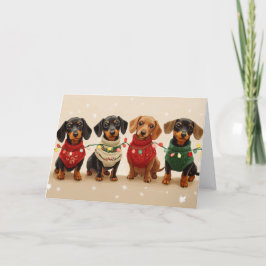Cute Black and Tan Dachshunds Christmas シーズンカード