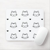 Cute Black and White Cat and Heart Pattern マウスパッド (マウス)
