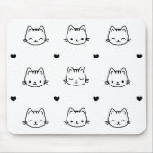 Cute Black and White Cat and Heart Pattern マウスパッド (正面)