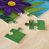 Cute Black and White Cat, Flowers and Butterflies ジグソーパズル (側面)