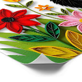 Cute Black and White Cat, Flowers and Butterflies ポスター (角)