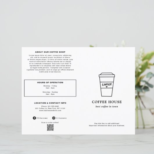 Cute Black and White Coffee Cup Coffee Shop Menu (スタンド正面)