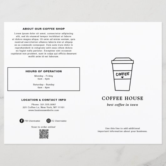 Cute Black and White Coffee Cup Coffee Shop Menu (正面)