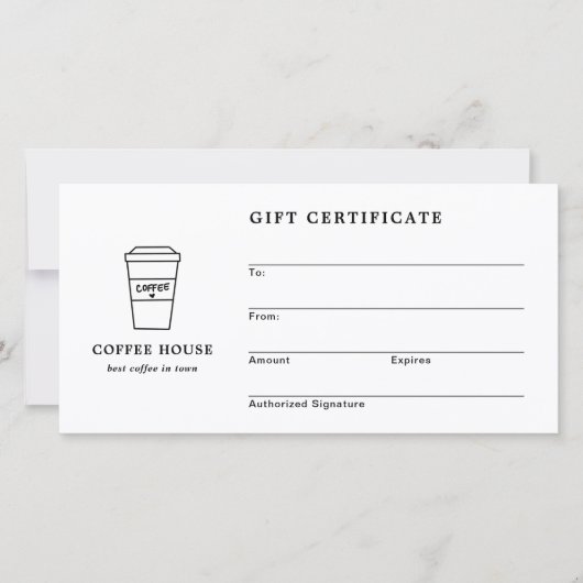 Cute Black and White Coffee Shop Gift Certificate (正面)