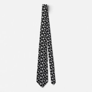 Cute Black and White Flower Pattern Floral Fun ネクタイ