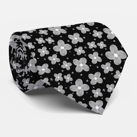 Cute Black and White Flower Pattern Floral Fun ネクタイ (ロール)