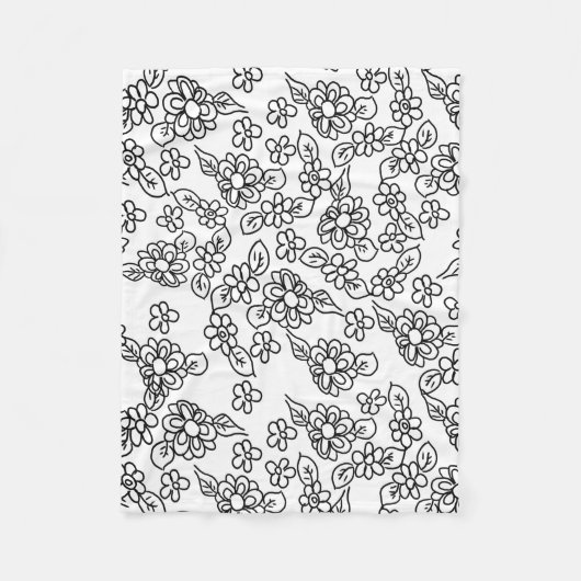 Cute black and white flowers フリースブランケット (正面)