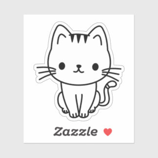 Cute Black and White Kawaii Cat Custom Die Cut シール