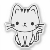 Cute Black and White Kawaii Cat Custom Die Cut シール (正面)