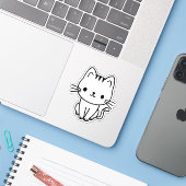 Cute Black and White Kawaii Cat Custom Die Cut シール (ノートパソコンとiPhone)