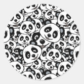 Cute Black and White Modern Panda Bear Pattern ラウンドシール (正面)