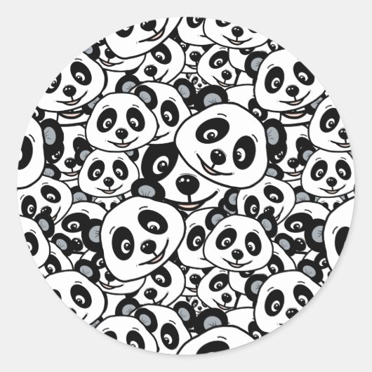 Cute Black and White Modern Panda Bear Pattern ラウンドシール (正面)