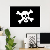 Cute Black and White Pirate Flag ポスター (ホームオフィス)