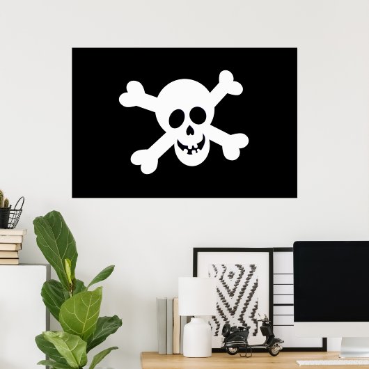 Cute Black and White Pirate Flag ポスター (ホームオフィス)