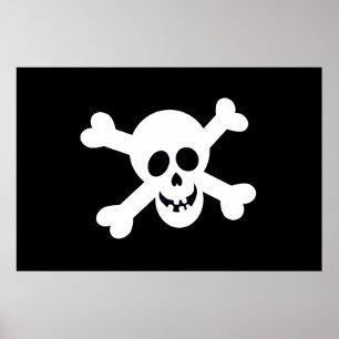 Cute Black and White Pirate Flag ポスター
