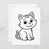 Cute Black and White Sitting Cat ポストカード (正面/裏面)