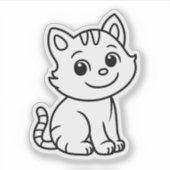 Cute Black and White Sitting Cat Custom die cut シール (正面)