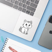 Cute Black and White Sitting Cat Custom die cut シール (ノートパソコンとiPhone)