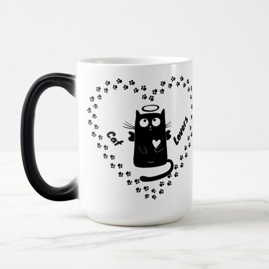 Cute Black Angel Cat Lovers Heart Mug モーフィングマグカップ (左)