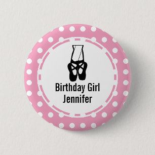 Cute Black Ballet Slippers En Pointe Birthday Girl 缶バッジ