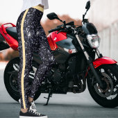 Cute Black Beige Sparkles Glitter Pattern Stripes レギンス