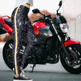 Cute Black Beige Sparkles Glitter Pattern Stripes レギンス