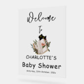 Cute Black Cat and Book Baby Shower Welcome アクリルサイン (傾斜)
