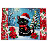 Cute Black Cat and Poinsettia Christmas ラージペーパーバッグ (裏面)
