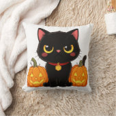 Cute Black Cat and Pumpkins Halloween クッション (ブランケット)