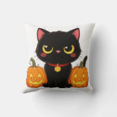 Cute Black Cat and Pumpkins Halloween クッション (裏面)