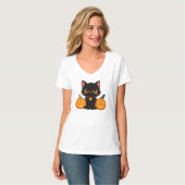 Cute Black Cat and Pumpkins Halloween Tシャツ (正面フル)