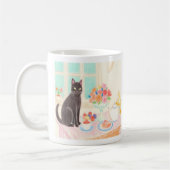 Cute Black Cat at Tea Party Mug コーヒーマグカップ (左)