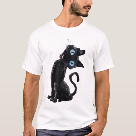 Cute Black Cat Button Eyes Meme Aesthetic Tee Tシャツ (正面)