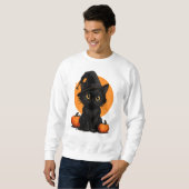 Cute Black Cat Cartoon T-Shirt | Funny Gift for Ca スウェットシャツ (正面フル)