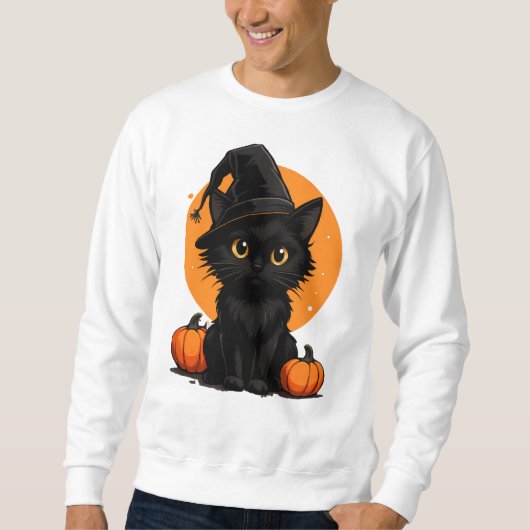 Cute Black Cat Cartoon T-Shirt | Funny Gift for Ca スウェットシャツ (正面)