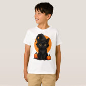 Cute Black Cat Cartoon T-Shirt | Funny Gift for Ca Tシャツ (正面フル)