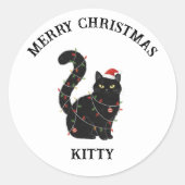 Cute Black Cat Christma sSticker ラウンドシール (正面)