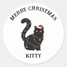 Cute Black Cat Christma sSticker ラウンドシール